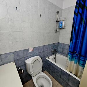 a bathroom with a toilet and a bath tub at Paphos town house vacation in Paphos City