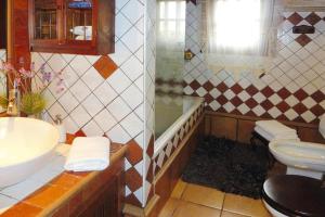 een badkamer met een wastafel, een douche en een toilet bij holiday home Caserio Lomo Arriba Casa Tia Benigna Vera de Erques in Vera de Erque