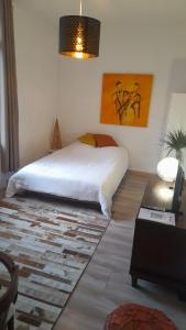 een slaapkamer met een bed en een schilderij aan de muur bij Chez Eric le n2 in Tours