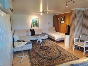 - un salon avec un canapé et une table dans l'établissement Apartment Tryms vei 20a - Stor Leilighet, à Kristiansand