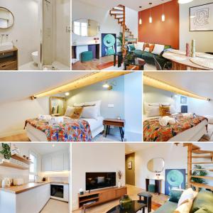 a collage of photos of a hotel room at Luxury Duplex by Les Maisons de Charloc Homes in Boulogne-Billancourt