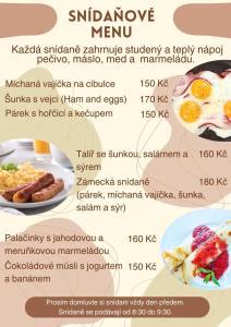 um menu de produtos alimentares no menu narayanandan em Hotel Pod Zámkem em Javorník