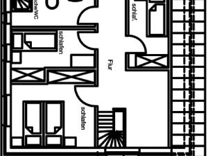 a black and white floor plan of a building at Comfortable holiday home with 2 bathrooms in the Bruchttal in Bredenborn