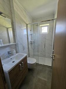 a bathroom with a shower and a sink and a toilet at B&B Villa Ellena in Međugorje
