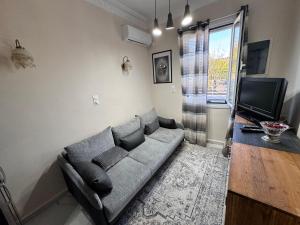 a living room with a couch and a tv at Casa Nova in Salamina