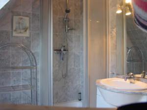 a bathroom with a shower and a sink at Ferienwohnung Frische Brise in Drewoldke
