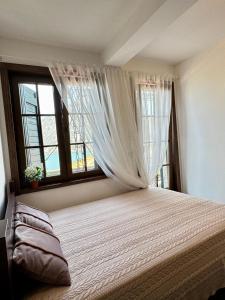 een slaapkamer met een groot bed en een raam bij vikka Boka in Donja Kostanjica