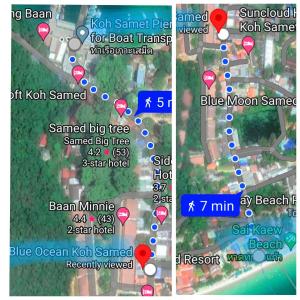 een kaart van de geschatte locatie van een strand bij Blue Ocean rooms, KOH SAMED, 5 minutes from the beach in Ko Samed