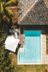 an overhead view of a swimming pool with a person next to it at Marguery Villas in Rivière Noire