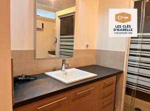 ein Bad mit einem Waschbecken und einem Spiegel in der Unterkunft Appartement climatisé avec sa terrasse de 25 M2 in Limoges