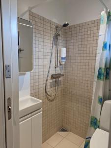Et badeværelse på Compact Apartment Hvidager