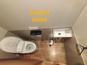 een badkamer met een wit toilet en een wastafel bij Long Stay Takayama in Takayama