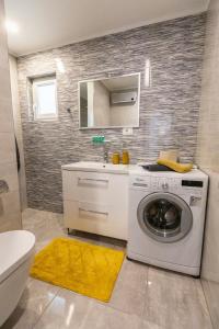 a bathroom with a washing machine and a sink at APARTMANI TEA in Ogulin