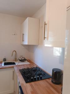 a kitchen with a black stove top in a kitchen at Villa Mont D'Or in Manosque
