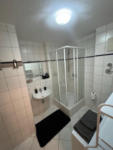 La salle de bains est pourvue d'une douche et d'un lavabo. dans l'établissement Birgit, à Gotha