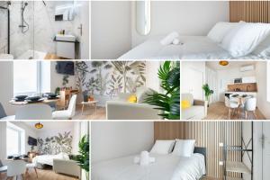 a collage of photos of a bedroom and a living room at THYM * Cosy * Fibre * Confort in La Destrousse