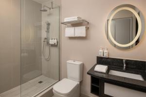 y baño con ducha, aseo y lavamanos. en Holiday Inn - Johannesburg Sunnyside Park, an IHG Hotel, en Johannesburgo