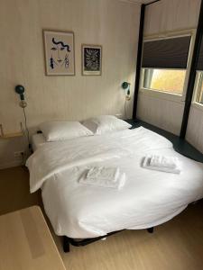 - une chambre avec 2 lits et des serviettes dans l'établissement Dobberhuisje Kaag, à Oud-Ade