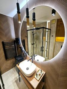 ザコパネにあるWilla Regina I Resort & SPAのバスルーム(洗面台、鏡付)