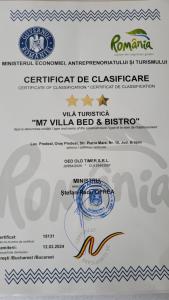 Certifikát, hodnocení, plakát nebo jiný dokument vystavený v ubytování M7 Villa Bed& Bistro