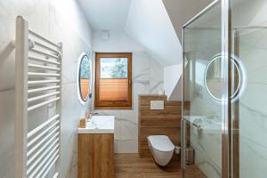 多爾尼羅姆納的住宿－Chalupa U Myslivce，浴室配有卫生间、盥洗盆和淋浴。