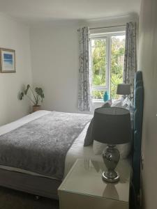 a bedroom with a bed and a table with a lamp at The Millbrook B&B in Torquay