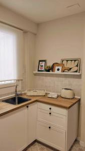 a kitchen with a sink and a counter top at Apartamento Arcoiris in Betanzos