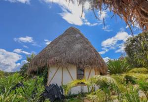 een kleine hut met een rieten dak bij San Augustin - Superior Double Room - Colombia in San Agustín