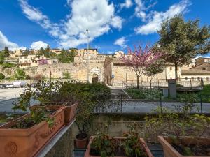 - un balcon avec des plantes en pot offrant une vue sur le château dans l'établissement Appartamento Da Lucilla, à Spello