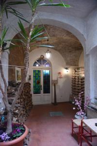 un pasillo con una puerta y un árbol en una habitación en Il Cortile nel Borgo, en Lanciano