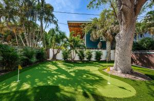 un patio verde con un árbol y pelotas de golf. en Snook Haven, en Clearwater Beach