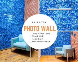 un collage di foto di una parete fotografica con due sedie di 100 Year Old Historic Brick 2BR Loft High Ceiling3 a Durham