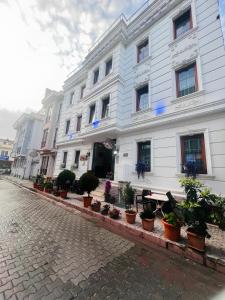 a white building with potted plants in front of it at Maritime Hotel Istanbul in Istanbul