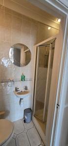 a bathroom with a shower and a sink at Avala, 5/6 Bed House in Romford in Great Warley Street