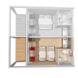 plan piętra małego apartamentu z sypialnią w obiekcie Camp Bursztynowy Las w Gdańsku