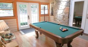 a room with a pool table in a house at Shady Woods Cabin in Gatlinburg