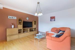 ein Wohnzimmer mit einem Sofa und einem TV in der Unterkunft House FELICIA in Kršan