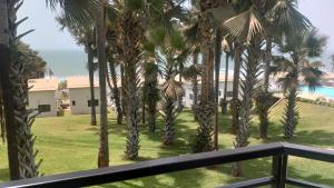 a view from the balcony of a resort with palm trees at Relax Waterfront Apartments. in Bijilo