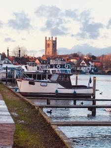 a boat is docked at a dock in the water at The number one in Henley on Thames
