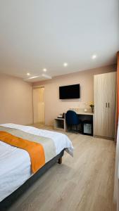 ein Hotelzimmer mit einem Bett und einem Flachbild-TV in der Unterkunft Hotel Libers in Lauterbach