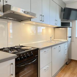 a kitchen with a stove and a sink at TerraMar Apartments in Baška Voda