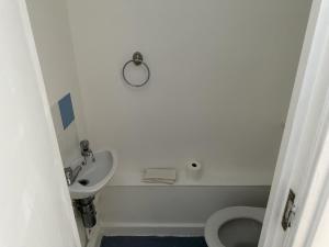a small bathroom with a sink and a toilet at Overton in London +10 photos