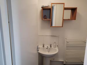 a bathroom with a sink and a mirror at Nice single bedroom near QMC in Nottingham +3 photos