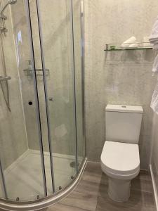 uma casa de banho com um WC e um chuveiro em Creag Dubh Bed & Breakfast em Kyle of Lochalsh