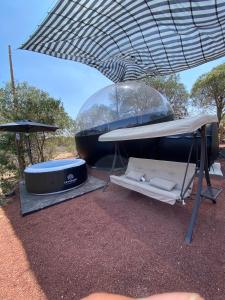 a large glass dome sitting under an umbrella at MEYAHUALLI GLAMPING in Huasca de Ocampo