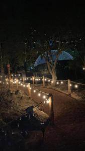 a fence with lights in a park at night at MEYAHUALLI GLAMPING in Huasca de Ocampo