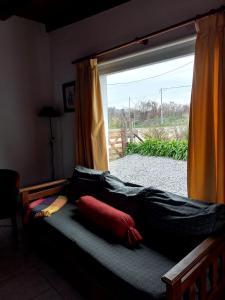 Bett in einem Zimmer mit Fenster in der Unterkunft Soñada in Tandil