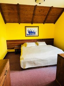 Un pat sau paturi într-o cameră la Penzion Myslivna