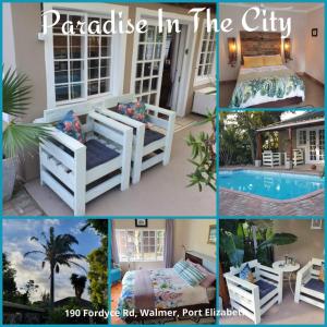 a collage of pictures of a house and a pool at Paradise in the City - Cottage One in Port Elizabeth