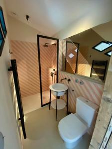 a small bathroom with a toilet and a table at Maisons 322 - La Lumineuse in Le Bois-Plage-en-Ré